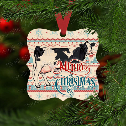 Black Holstein Dairy Cow Wooden Prague Shape Christmas Ornament
