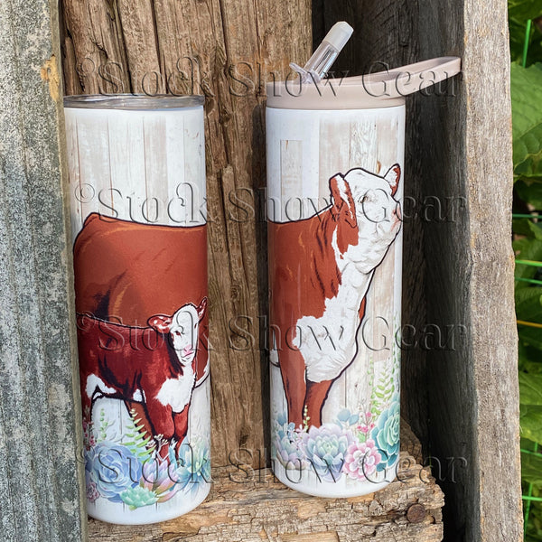 Red Hereford Pair "Succulents" Tumblers
