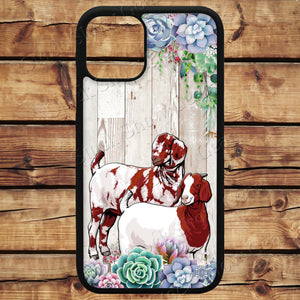 Boer Goats and Succulents Phone Case Design-Made to Order