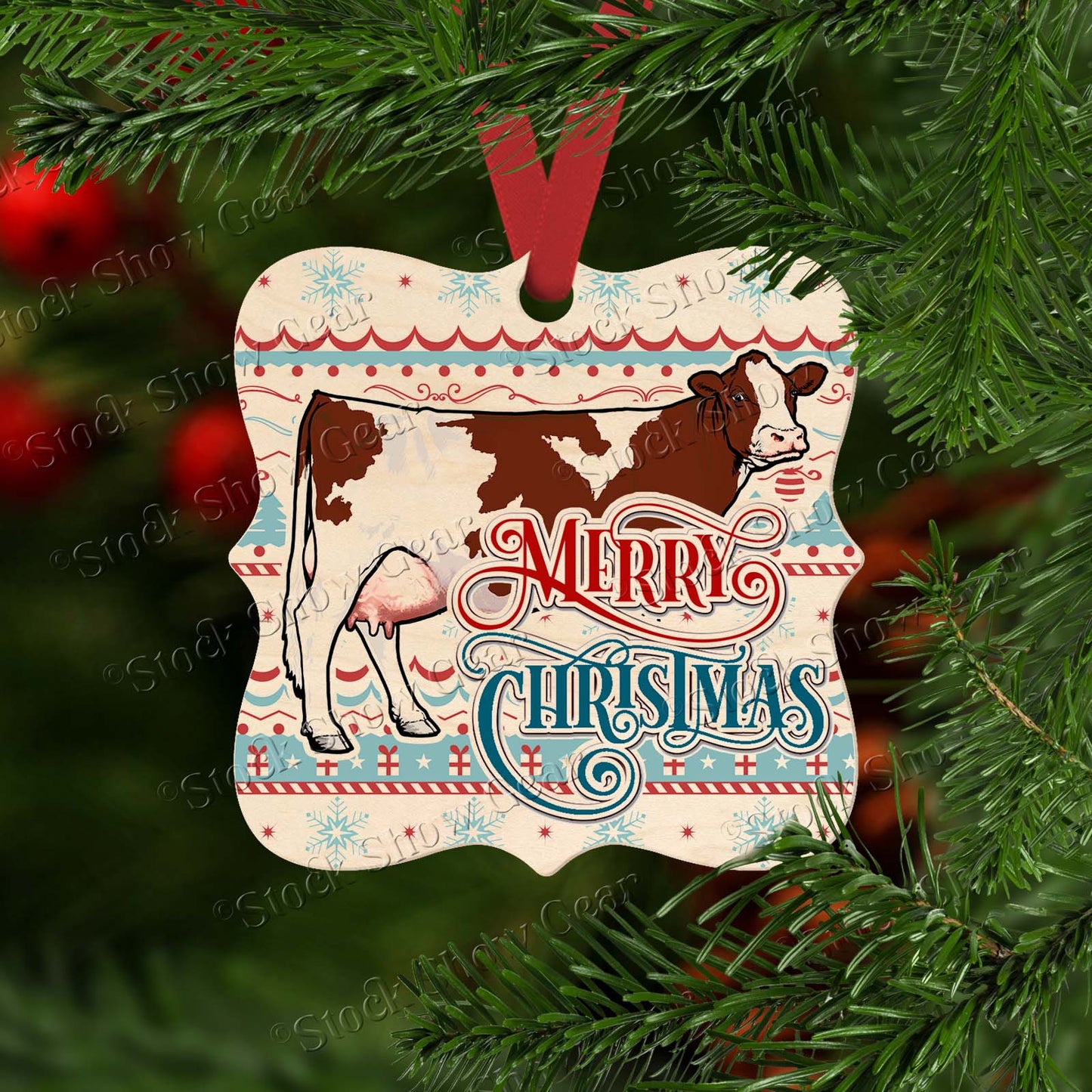 Red and White Dairy Cow Wood Christmas Ornaments