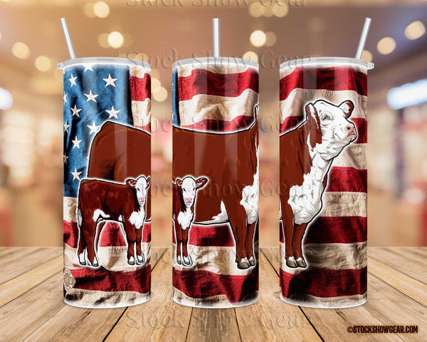 Red Hereford Pair "Wrinkled USA Flag" Drinkware Design