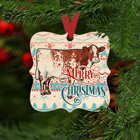 Shorthorn Heifer Wooden Prague Shape Christmas Ornaments