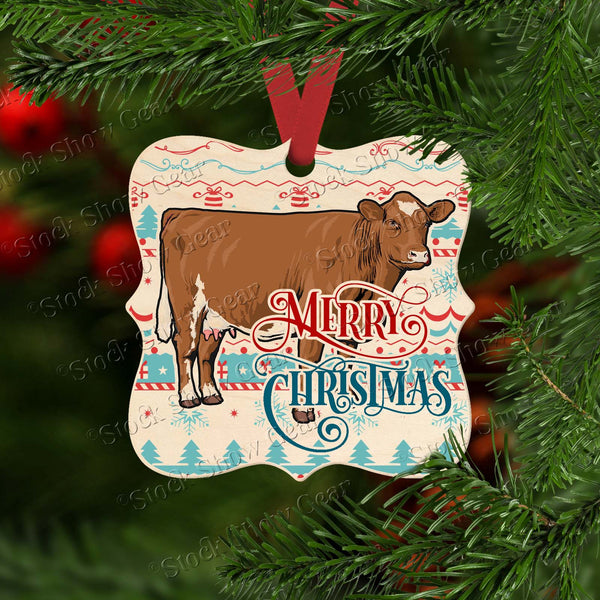 Shorthorn Heifer Wooden Prague Shape Christmas Ornaments
