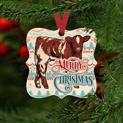 Shorthorn Calf Wooden Prague Shape Christmas Ornament