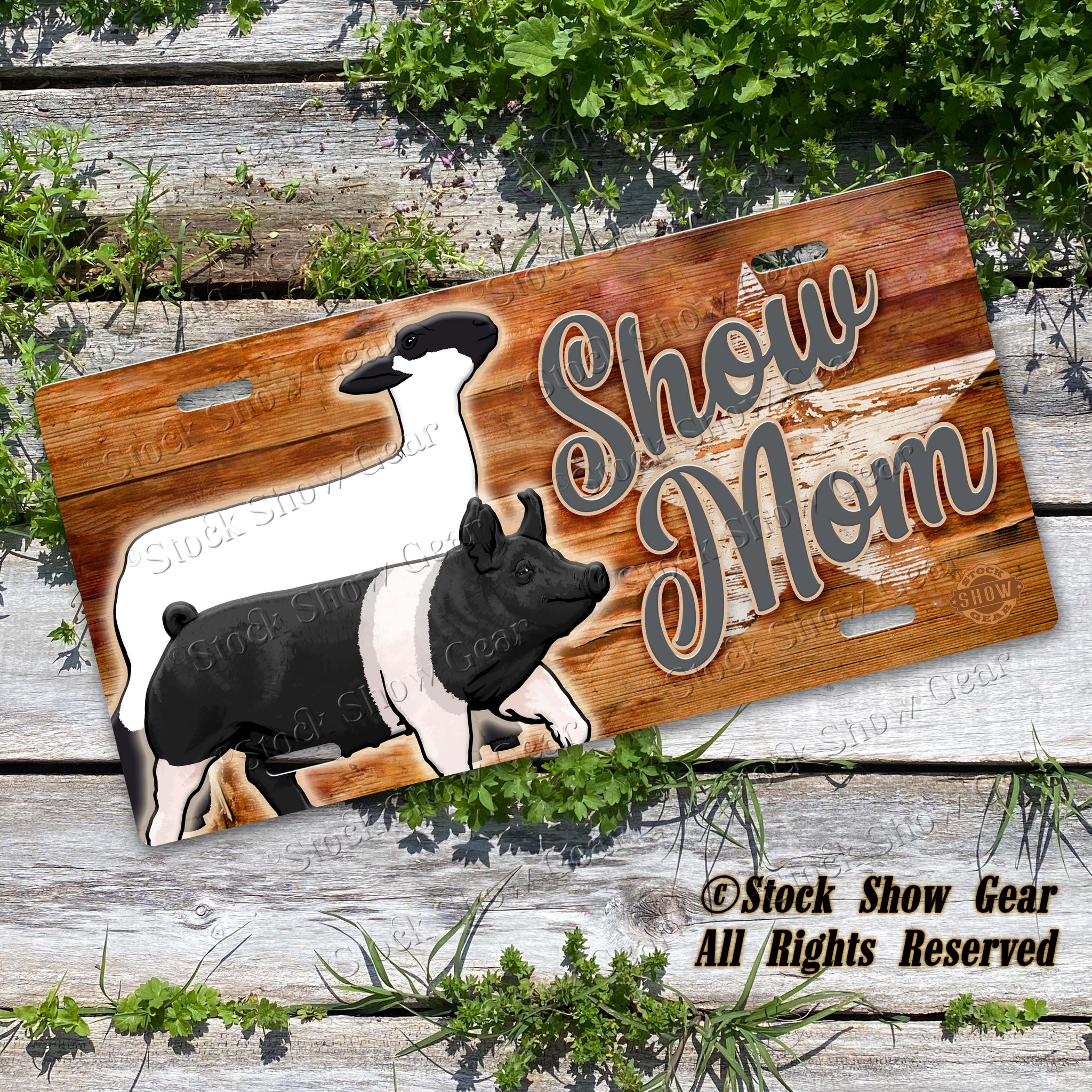 "Show Mom" Lamb and Pig License Plate Design