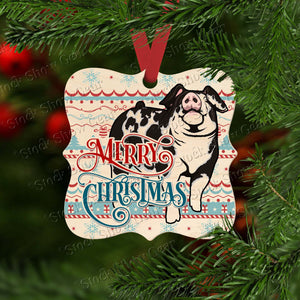 Spot Pig Wooden Prague Shape Christmas Ornament