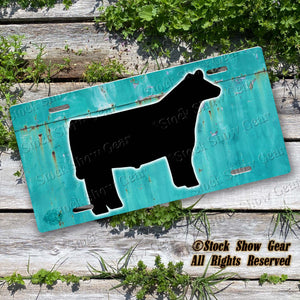 Show Steer or Heifer "Turquoise Metal" License Plate