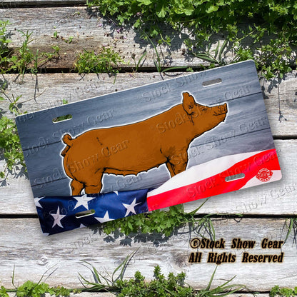 Tamworth Pig "Planked Wood Flag" License Plate Design - Add on Personalization