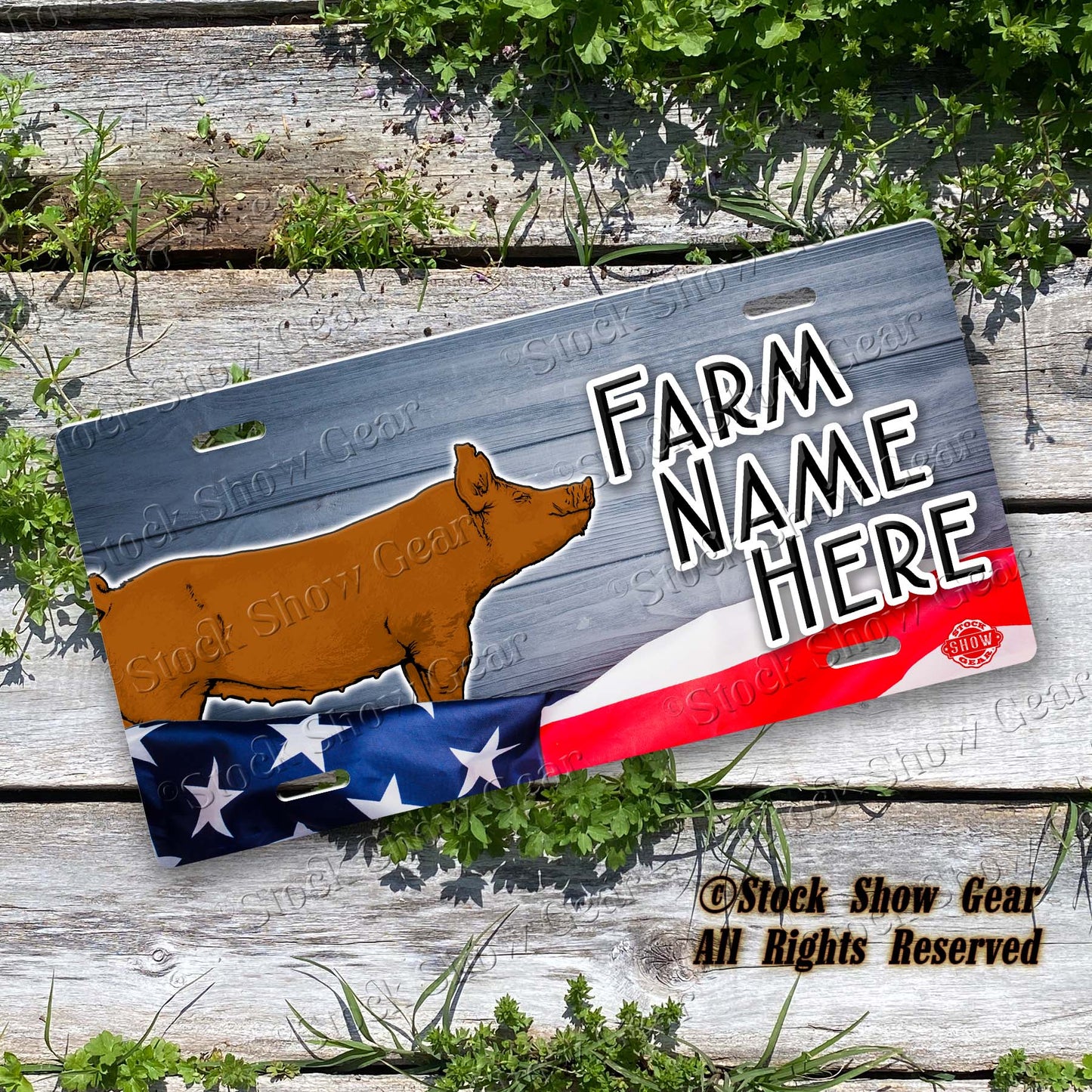 Tamworth Pig "Planked Wood Flag" License Plate Design - Add on Personalization