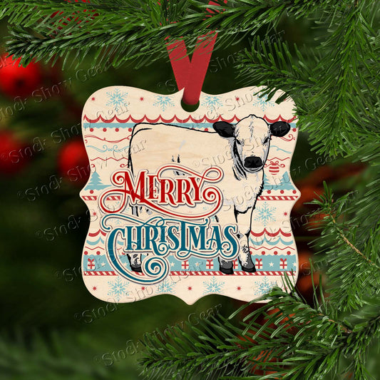 White Park Heifer and Calf Wood Christmas Ornaments