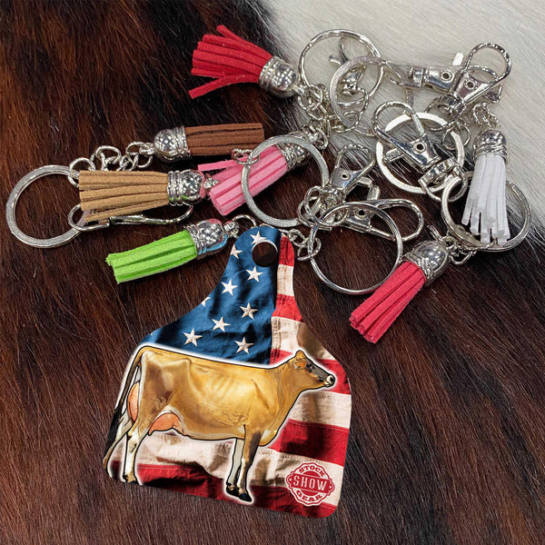 Jersey Cattle Ear Tag Keychains