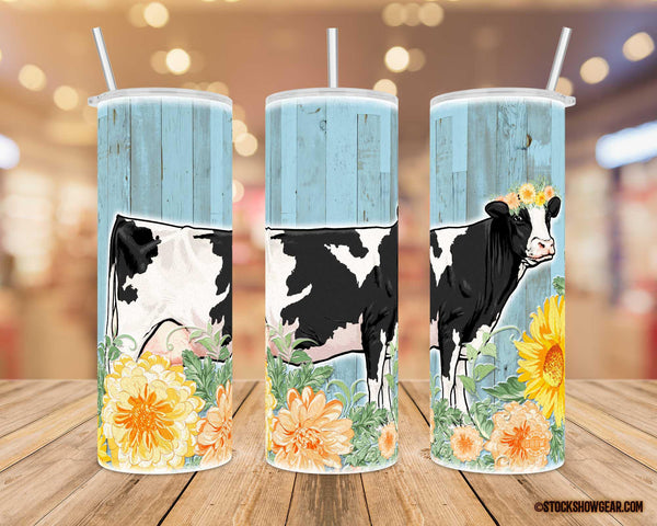 Black Holstein-Autumn Flowers Design Tumblers