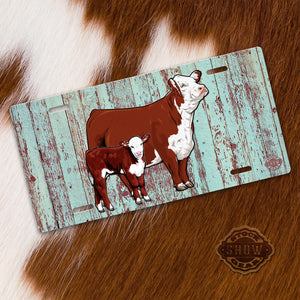 Red Hereford Cow-Calf License Plate Designs