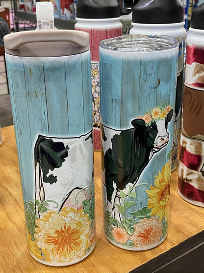 Black Holstein-Autumn Flowers Design Tumblers