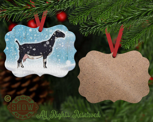 Dairy Goat-Snow Scene Wood Christmas Ornaments