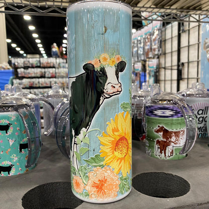 Black Holstein-Autumn Flowers Design Tumblers