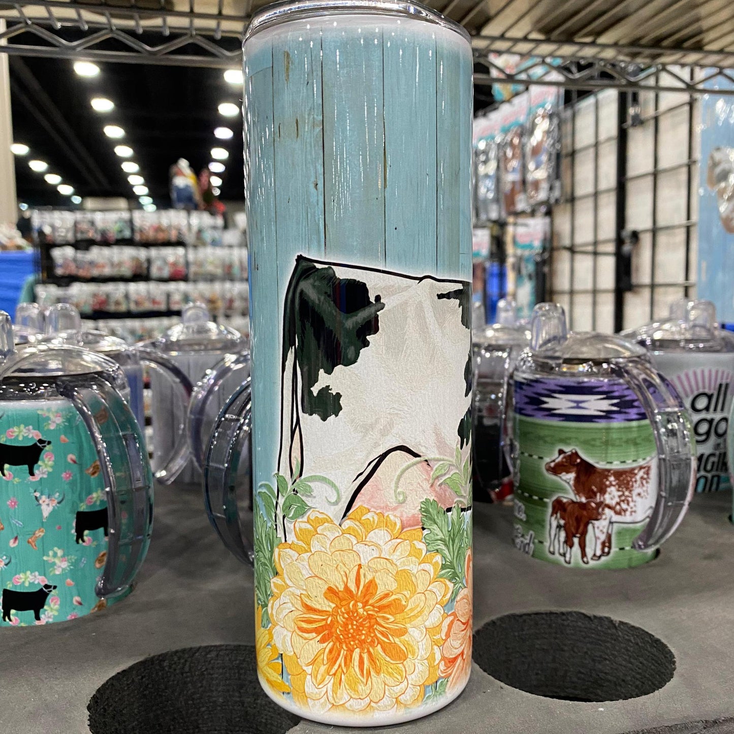 Black Holstein-Autumn Flowers Design Tumblers