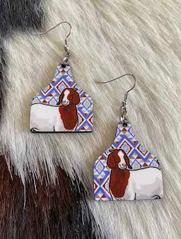Red Traditional Boer Goat Earrings-Southwest Print