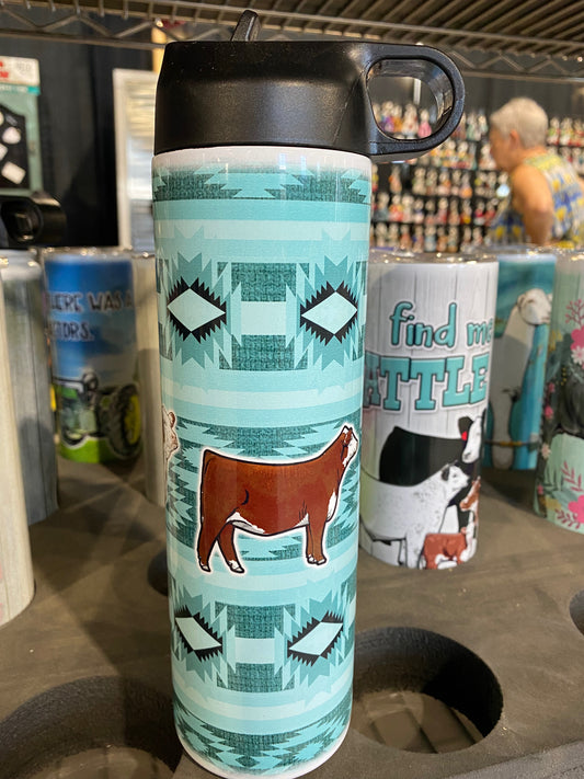 Red Hereford Heifers Aqua Southwest Print Tumblers