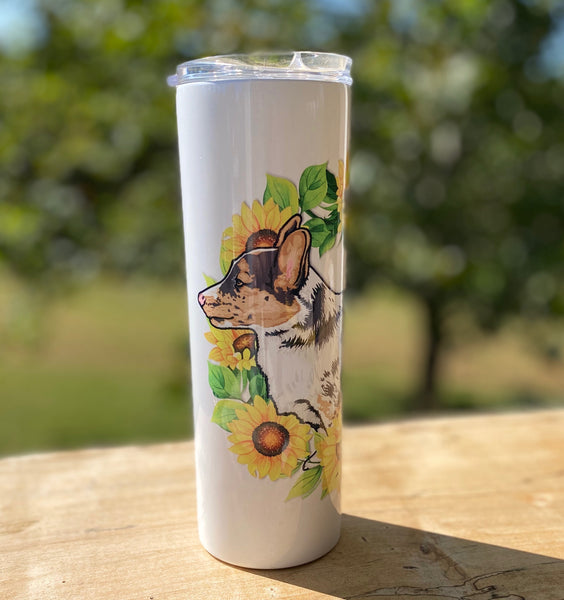 Cowboy Corgi "Sunflower Wreath" Tumbler