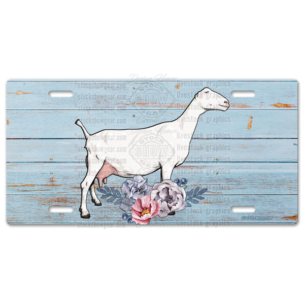 Dairy Goat Soft Blue Floral License Plates