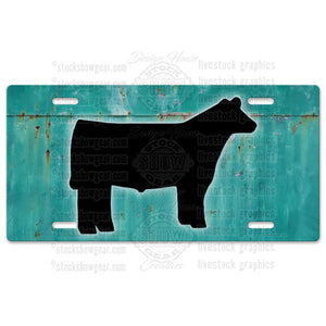 Show Steer or Heifer Turquoise Metal Look License Plate