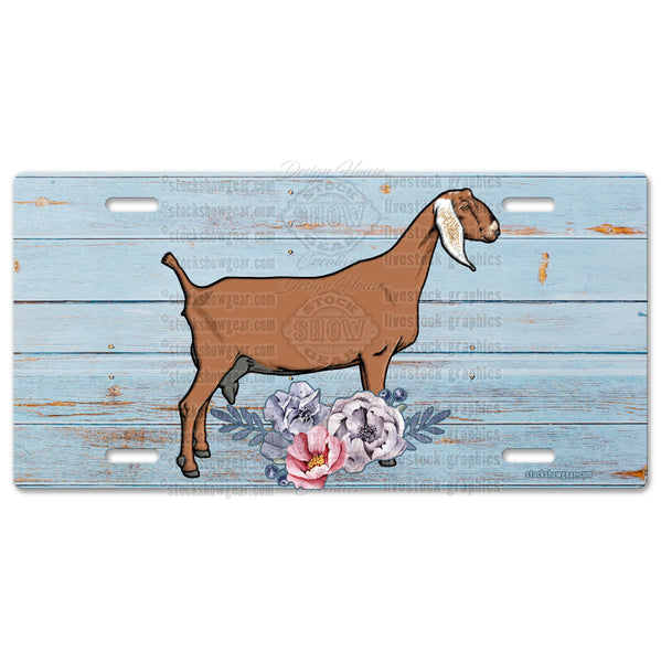 Dairy Goat Soft Blue Floral License Plates