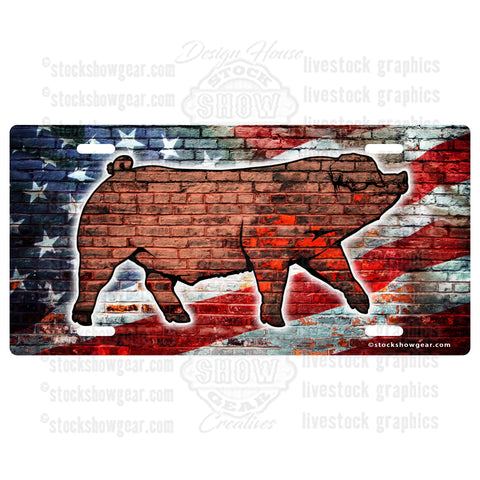 "American Flag Brick" Barrow Pig License Plate Designs