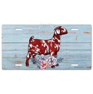 Dapple Boer Goat Soft Blue Floral License Plate Designs