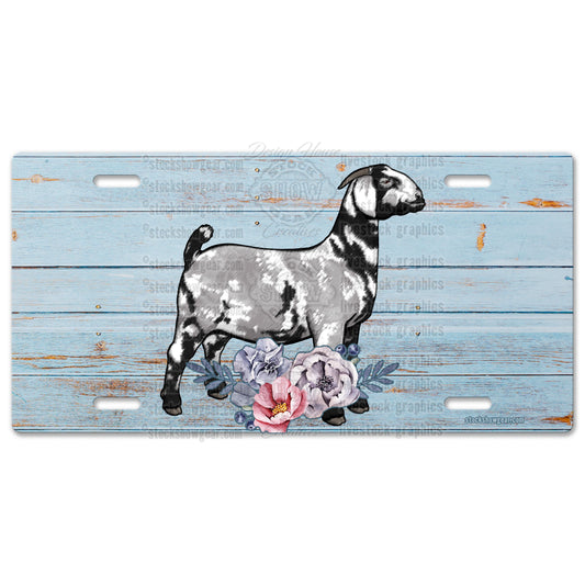 Dapple Boer Goat Soft Blue Floral License Plate Designs