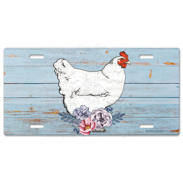 Chicken Soft Blue Floral Livestock License Plate
