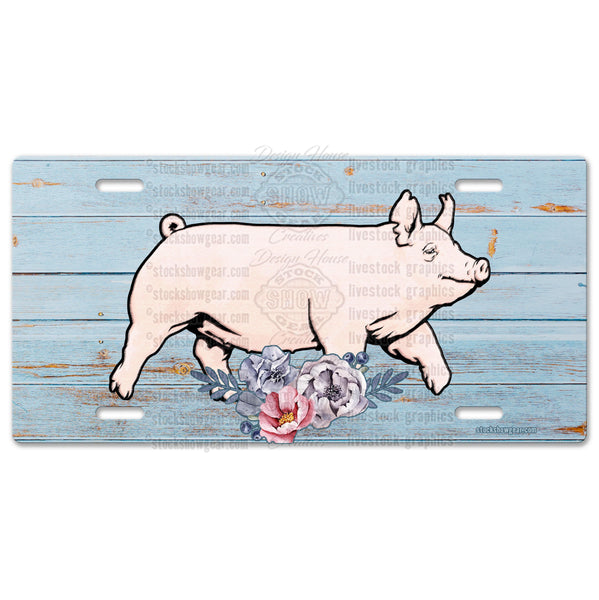 Yorkshire Pig Livestock License Plate-Floral Design