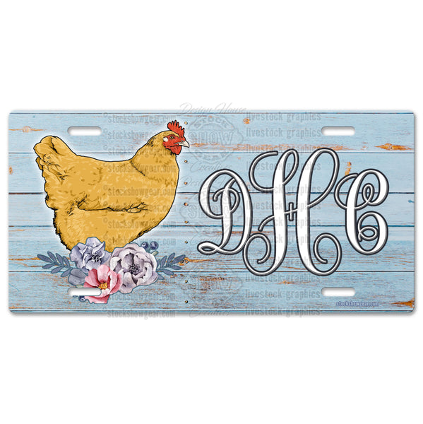 Chicken Soft Blue Floral Livestock License Plate