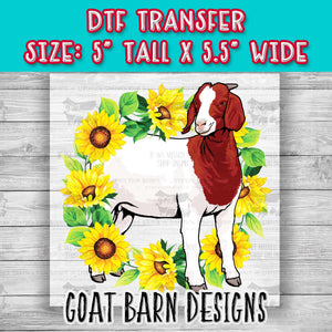 Boer Goat Sunflower Wreath DIY Transfer