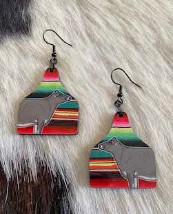 Brown Swiss Earrings-Mexican Serape Print - Last Call