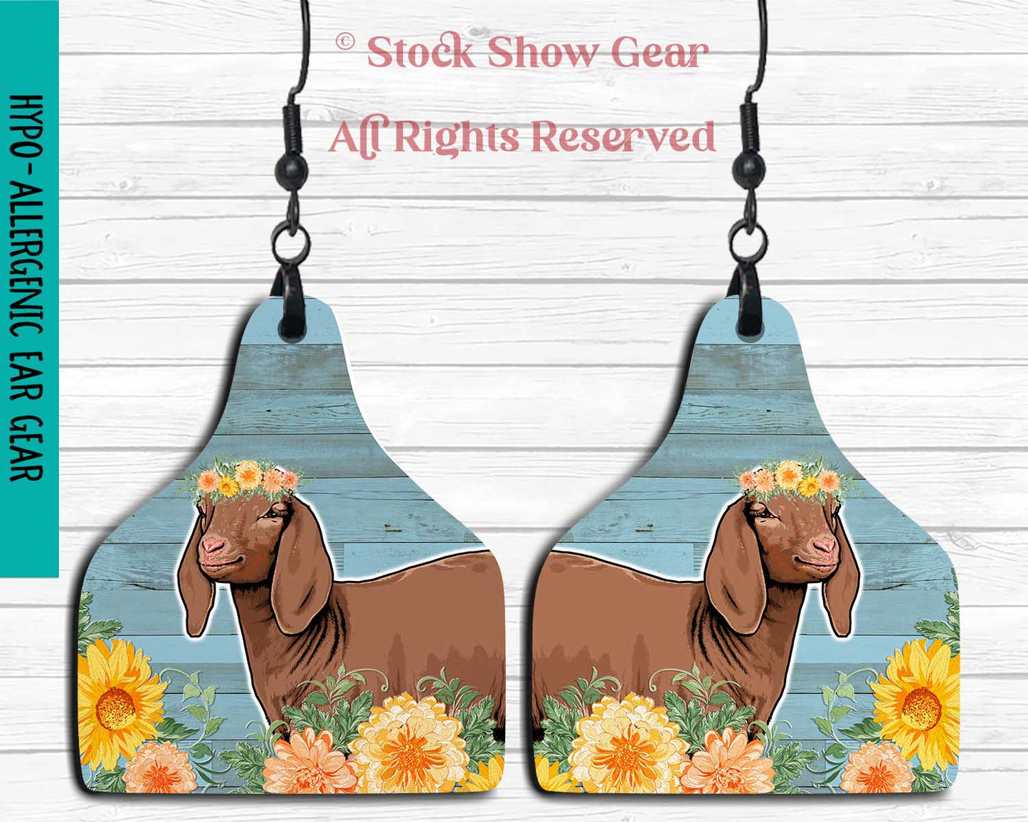 Nubian Kid Ear Tag Shaped Earrings-Autumn Flowers