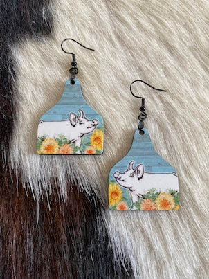 Yorkshire Pig Earrings-Autumn Flowers Design