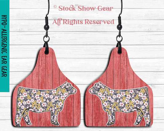 Red Hereford Earrings-Ear Tag Shape