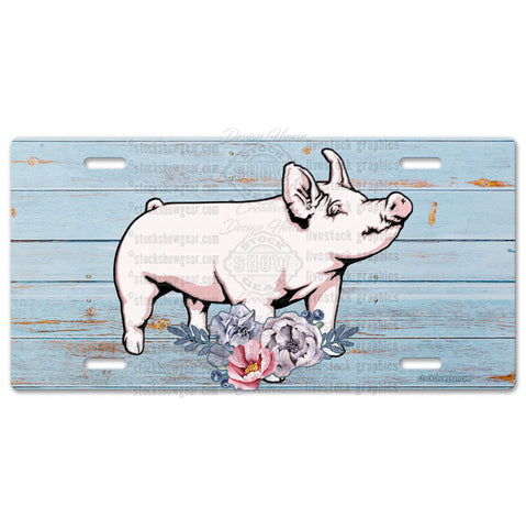 Yorkshire Pig Livestock License Plate-Floral Design