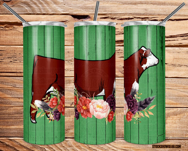 Red Hereford Tumbler-Green Wood Floral Swag Design