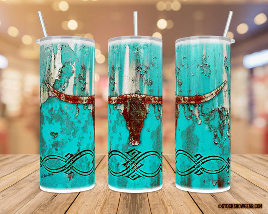 Longhorn Turquoise Metal 20oz Straw Tumbler