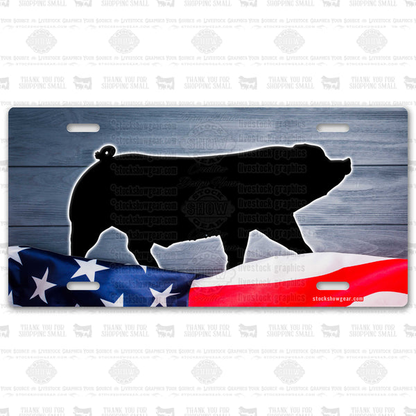 Show Pig "Planked Wood Flag" License Plates