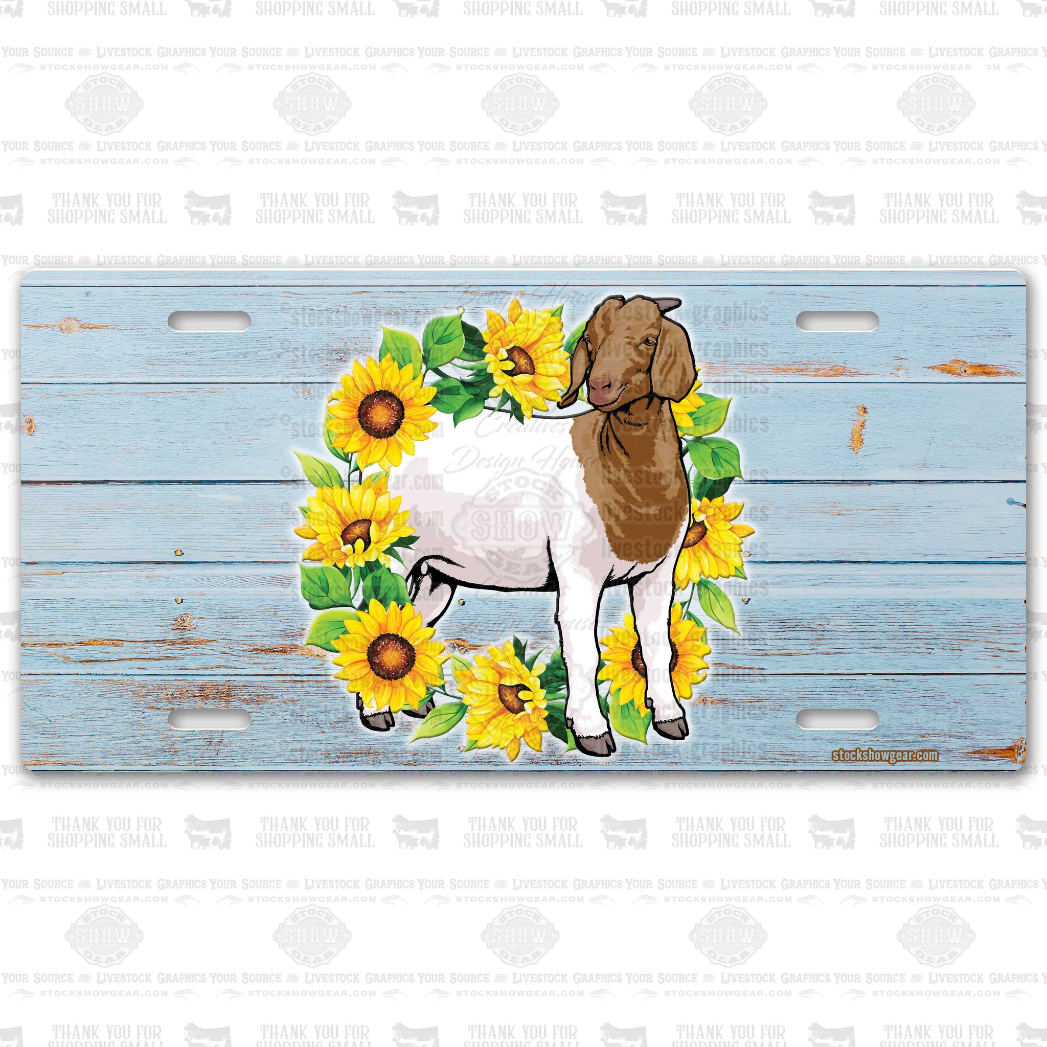 Tan-White Boer Goat-Sunflower Wreath License Plate