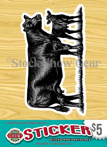Old School Cow Calf Drawing Sticker