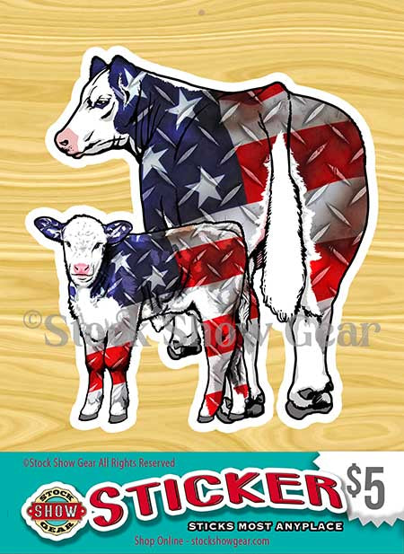 Hereford Cow Calf-USA Diamond Plate Print Sticker