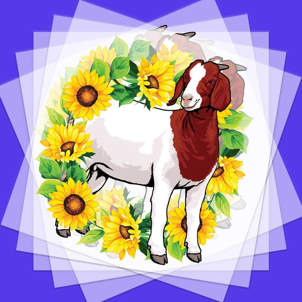 Boer Goat Sunflower Wreath DIY Transfer