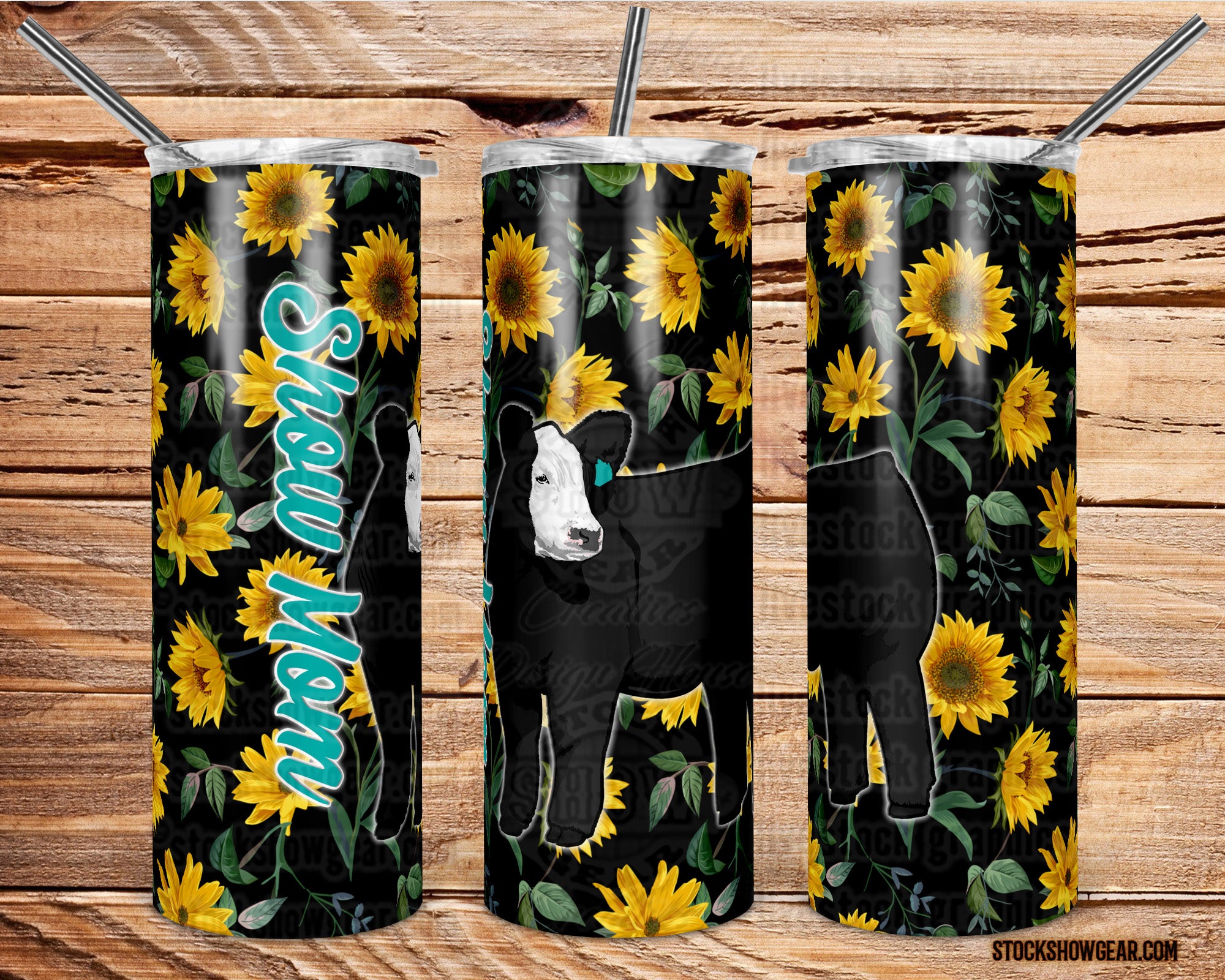Show Mom Black Baldy Tumbler- Sunflower Design