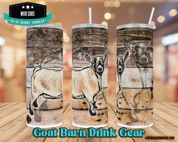 20oz Straw Tumbler featuring a cool double-image of a Stock Show Gear caramel pygmy doe on an aged siding wood print