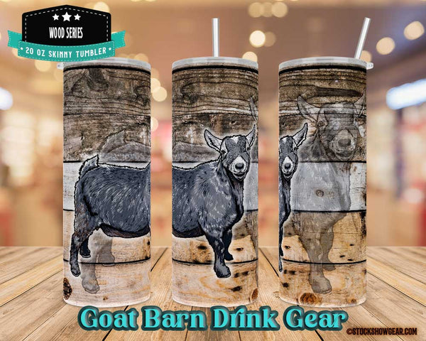 20oz Straw Tumbler featuring a cool double-image of a Stock Show Gear gray pygmy doe on an aged siding wood print